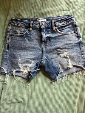 Vigoss Frayed Ripped Denim Cutoff Shorts - Light Blue